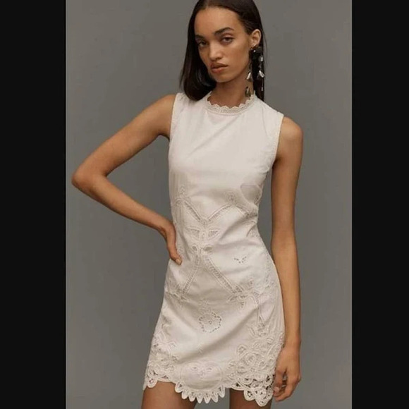 by anthropologie sleeveless poplin lace mini dress By Anthropologie Black Sleeveless Poplin Lace Mini Dress